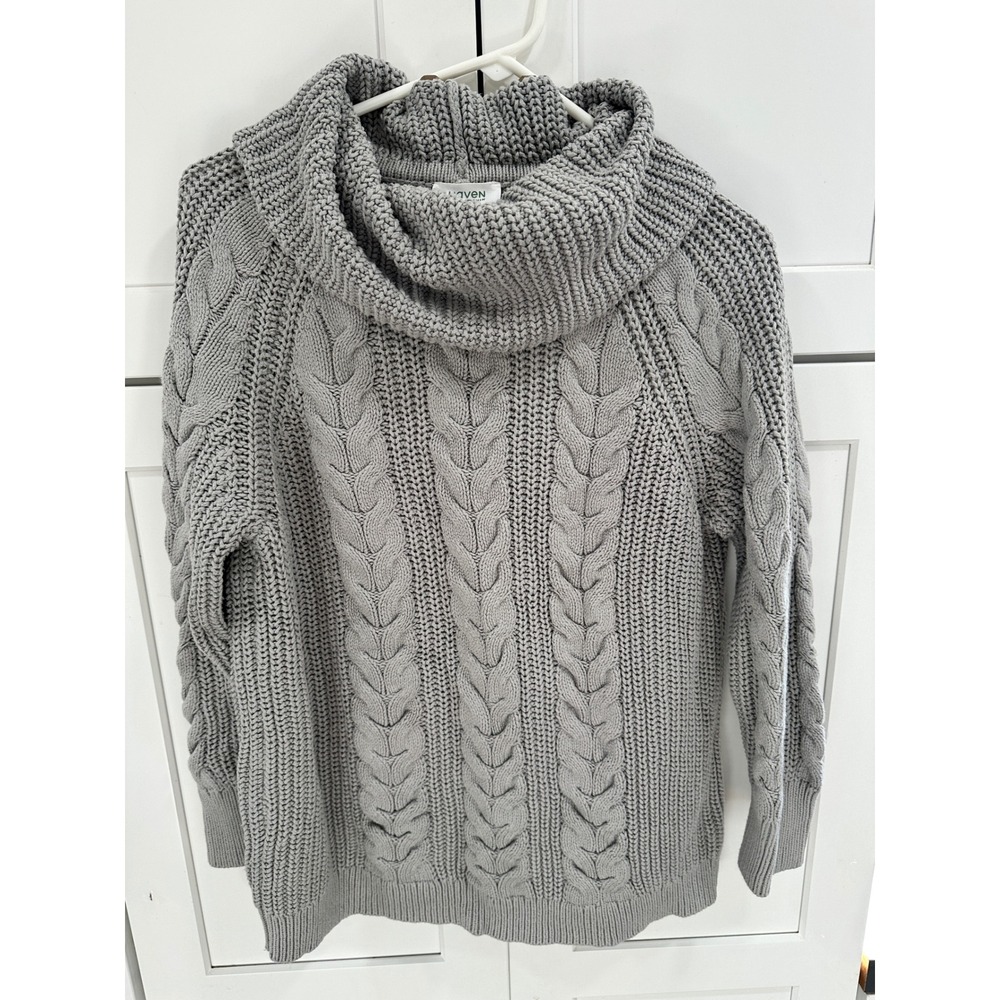 Haven Well Within Gray Cable Knit Cowl Neck Sweater Women's Size M